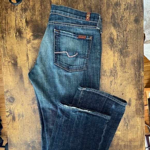 7 For All Mankind, size 30, blue denim jeans w/ pink rhinestones. - Picture 6 of 11